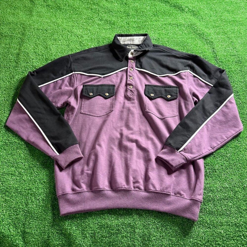 High Noon Western Pearl Snap Pullover Sweatshirt Polo Shirt Long Sleeve Size M